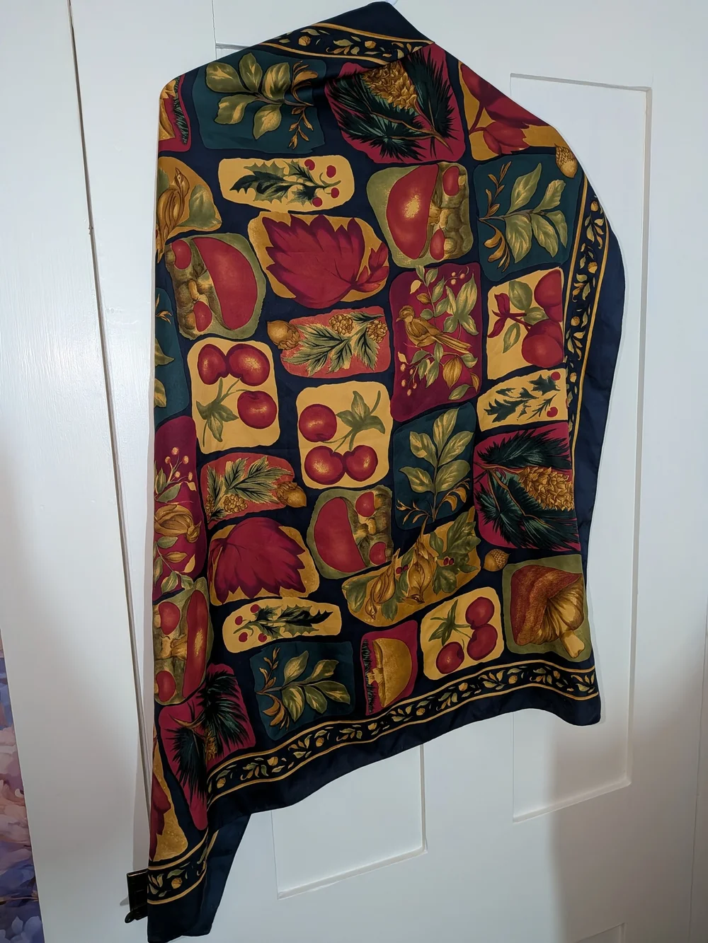Decorative Autumn Harvest Scarf - Navy, Red, Gold